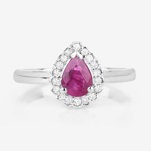 Bids.com 0.94 Carat Genuine Ruby and White Diamond 14K White Gold Ring Rings
