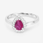 Bids.com 0.94 Carat Genuine Ruby and White Diamond 14K White Gold Ring Rings