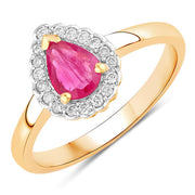 Bids.com 0.94 Carat Genuine Ruby and White Diamond 14K Yellow Gold Ring Rings