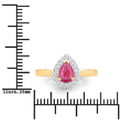 Bids.com 0.94 Carat Genuine Ruby and White Diamond 14K Yellow Gold Ring Rings
