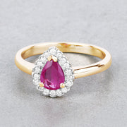 Bids.com 0.94 Carat Genuine Ruby and White Diamond 14K Yellow Gold Ring Rings