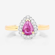 Bids.com 0.94 Carat Genuine Ruby and White Diamond 14K Yellow Gold Ring Rings