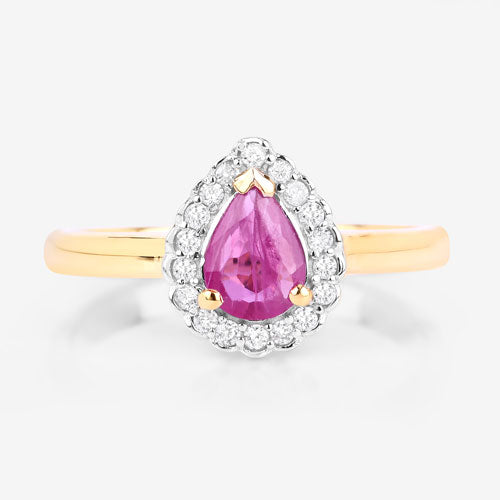 Bids.com 0.94 Carat Genuine Ruby and White Diamond 14K Yellow Gold Ring Rings