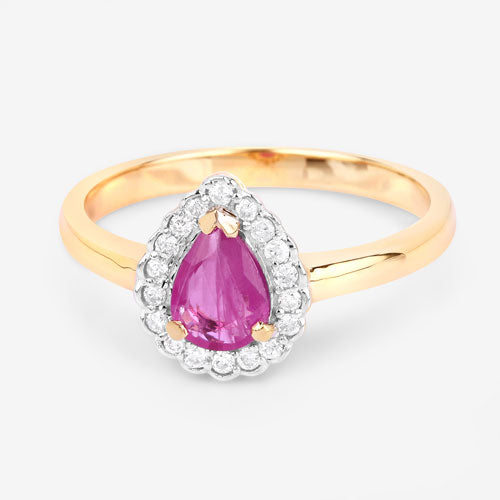 Bids.com 0.94 Carat Genuine Ruby and White Diamond 14K Yellow Gold Ring Rings