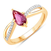 Bids.com 0.52 Carat Genuine Ruby and White Diamond 14K Yellow Gold Ring Rings