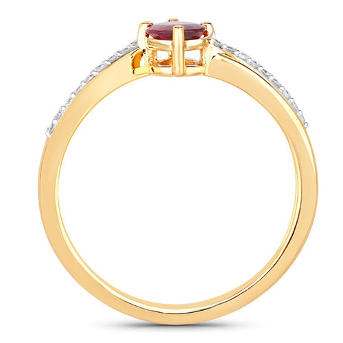 Bids.com 0.52 Carat Genuine Ruby and White Diamond 14K Yellow Gold Ring Rings