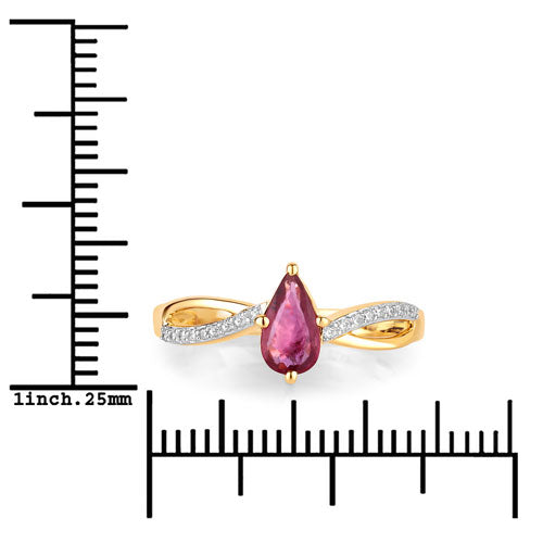 Bids.com 0.52 Carat Genuine Ruby and White Diamond 14K Yellow Gold Ring Rings