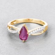 Bids.com 0.52 Carat Genuine Ruby and White Diamond 14K Yellow Gold Ring Rings