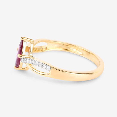 Bids.com 0.52 Carat Genuine Ruby and White Diamond 14K Yellow Gold Ring Rings
