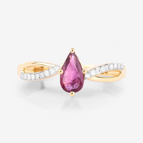 Bids.com 0.52 Carat Genuine Ruby and White Diamond 14K Yellow Gold Ring Rings