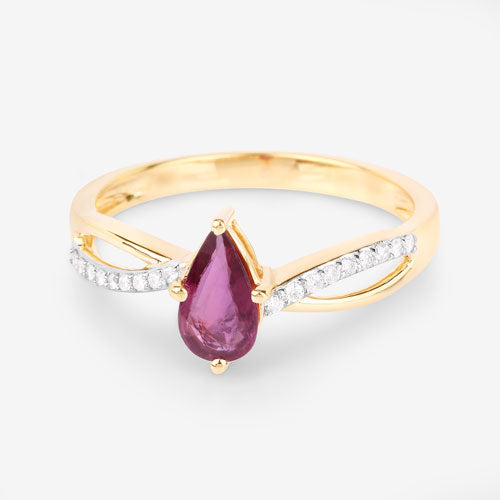 Bids.com 0.52 Carat Genuine Ruby and White Diamond 14K Yellow Gold Ring Rings