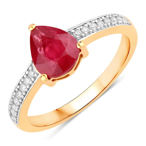 Bids.com 1.56 Carat Genuine Ruby and White Diamond 14K Yellow Gold Ring Rings