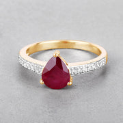 Bids.com 1.56 Carat Genuine Ruby and White Diamond 14K Yellow Gold Ring Rings