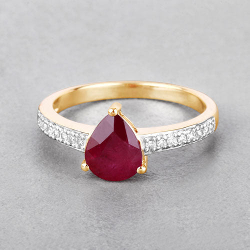 Bids.com 1.56 Carat Genuine Ruby and White Diamond 14K Yellow Gold Ring Rings