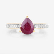 Bids.com 1.56 Carat Genuine Ruby and White Diamond 14K Yellow Gold Ring Rings