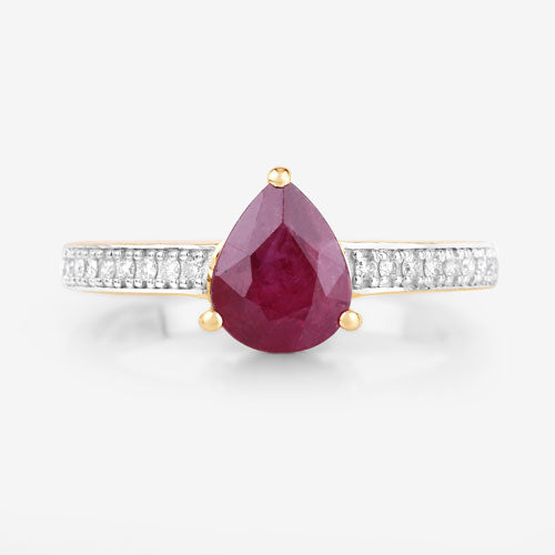 Bids.com 1.56 Carat Genuine Ruby and White Diamond 14K Yellow Gold Ring Rings