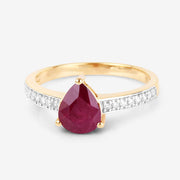 Bids.com 1.56 Carat Genuine Ruby and White Diamond 14K Yellow Gold Ring Rings