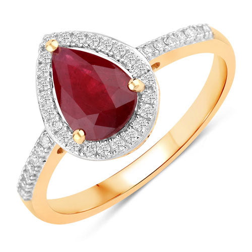 Bids.com 1.25 Carat Genuine Ruby and White Diamond 14K Yellow Gold Ring Rings