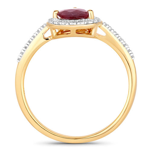 Bids.com 1.25 Carat Genuine Ruby and White Diamond 14K Yellow Gold Ring Rings