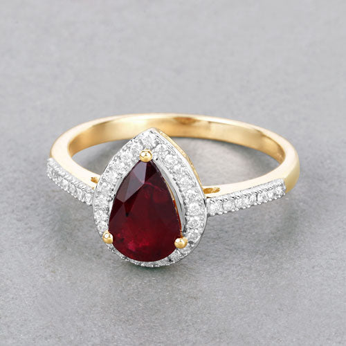 Bids.com 1.25 Carat Genuine Ruby and White Diamond 14K Yellow Gold Ring Rings