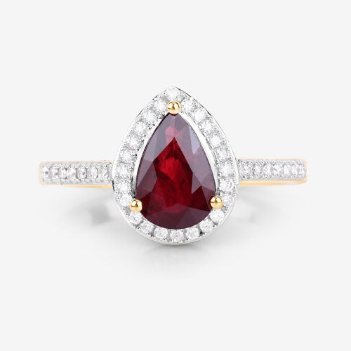 Bids.com 1.25 Carat Genuine Ruby and White Diamond 14K Yellow Gold Ring Rings
