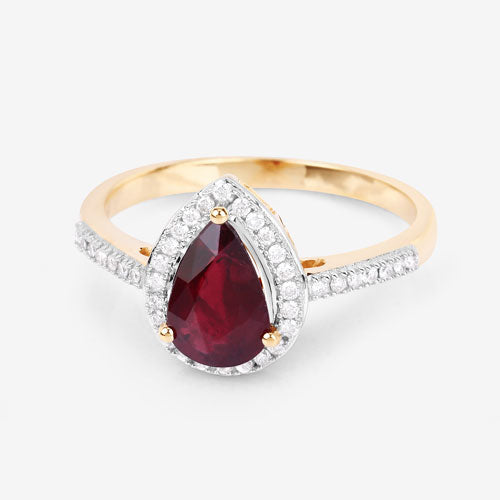 Bids.com 1.25 Carat Genuine Ruby and White Diamond 14K Yellow Gold Ring Rings
