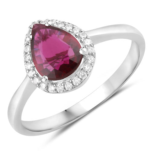 Bids.com 1.30 Carat Genuine Ruby and White Diamond 14K White Gold Ring Rings