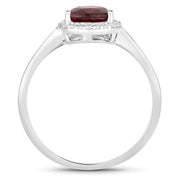 Bids.com 1.30 Carat Genuine Ruby and White Diamond 14K White Gold Ring Rings