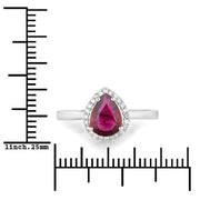Bids.com 1.30 Carat Genuine Ruby and White Diamond 14K White Gold Ring Rings