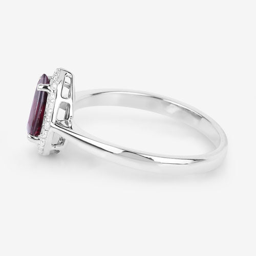 Bids.com 1.30 Carat Genuine Ruby and White Diamond 14K White Gold Ring Rings
