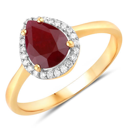 Bids.com 1.30 Carat Genuine Ruby and White Diamond 14K Yellow Gold Ring Rings