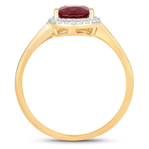 Bids.com 1.30 Carat Genuine Ruby and White Diamond 14K Yellow Gold Ring Rings