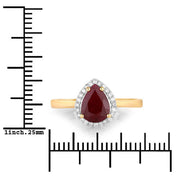Bids.com 1.30 Carat Genuine Ruby and White Diamond 14K Yellow Gold Ring Rings