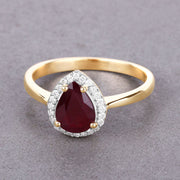 Bids.com 1.30 Carat Genuine Ruby and White Diamond 14K Yellow Gold Ring Rings