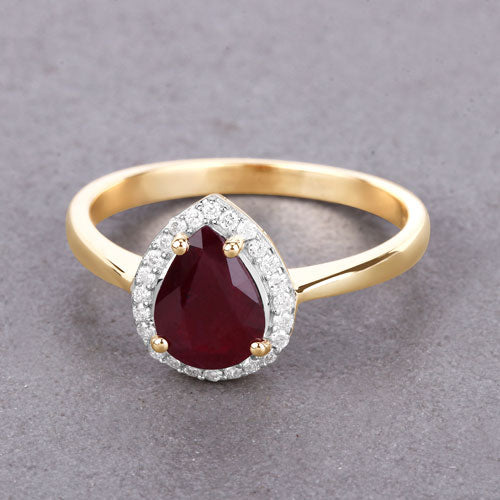 Bids.com 1.30 Carat Genuine Ruby and White Diamond 14K Yellow Gold Ring Rings