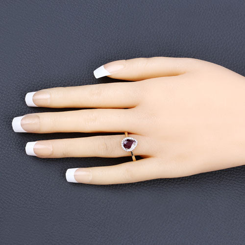Bids.com 1.30 Carat Genuine Ruby and White Diamond 14K Yellow Gold Ring Rings