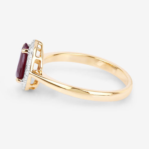 Bids.com 1.30 Carat Genuine Ruby and White Diamond 14K Yellow Gold Ring Rings