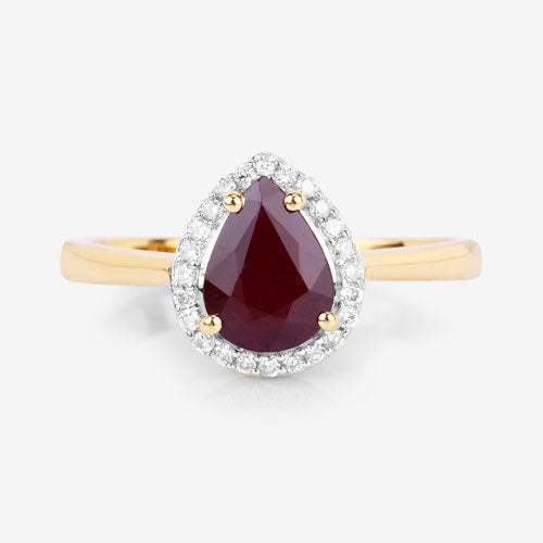 Bids.com 1.30 Carat Genuine Ruby and White Diamond 14K Yellow Gold Ring Rings