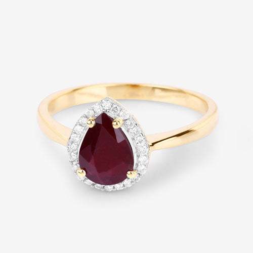 Bids.com 1.30 Carat Genuine Ruby and White Diamond 14K Yellow Gold Ring Rings