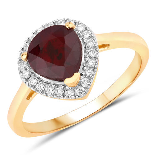 Bids.com 2.19 Carat Genuine Ruby and White Diamond 14K Yellow Gold Ring Rings