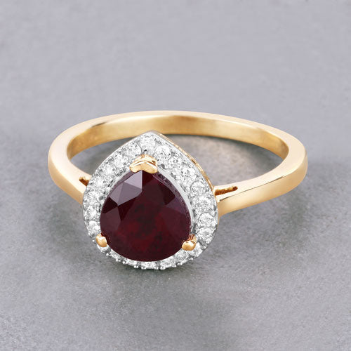 Bids.com 2.19 Carat Genuine Ruby and White Diamond 14K Yellow Gold Ring Rings