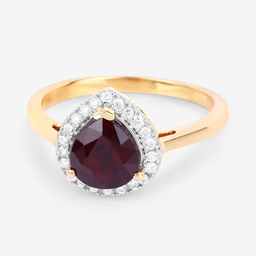 Bids.com 2.19 Carat Genuine Ruby and White Diamond 14K Yellow Gold Ring Rings