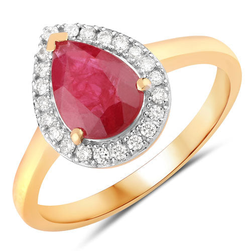 Bids.com 1.38 Carat Genuine Ruby and White Diamond 14K Yellow Gold Ring Rings