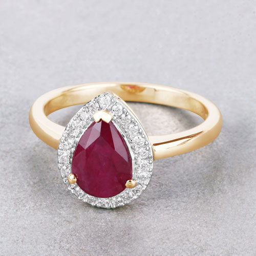 Bids.com 1.38 Carat Genuine Ruby and White Diamond 14K Yellow Gold Ring Rings