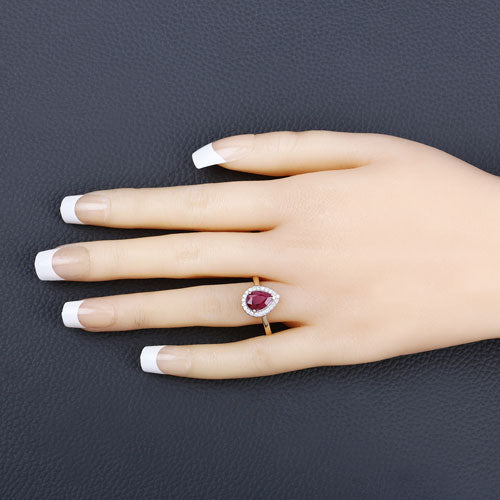 Bids.com 1.38 Carat Genuine Ruby and White Diamond 14K Yellow Gold Ring Rings