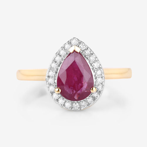 Bids.com 1.38 Carat Genuine Ruby and White Diamond 14K Yellow Gold Ring Rings