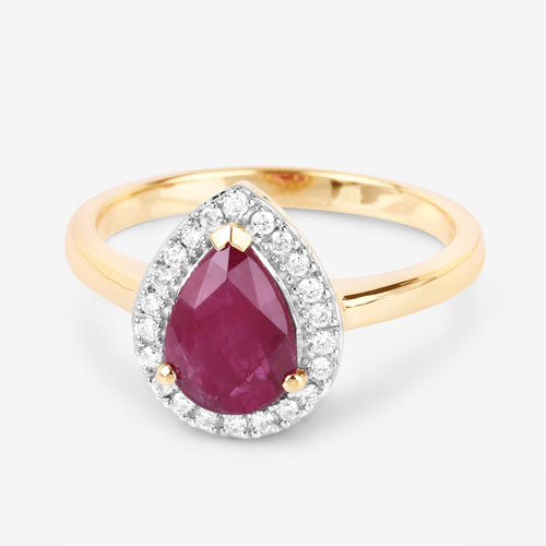 Bids.com 1.38 Carat Genuine Ruby and White Diamond 14K Yellow Gold Ring Rings
