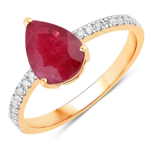 Bids.com 1.68 Carat Genuine Ruby and White Diamond 14K Yellow Gold Ring Rings