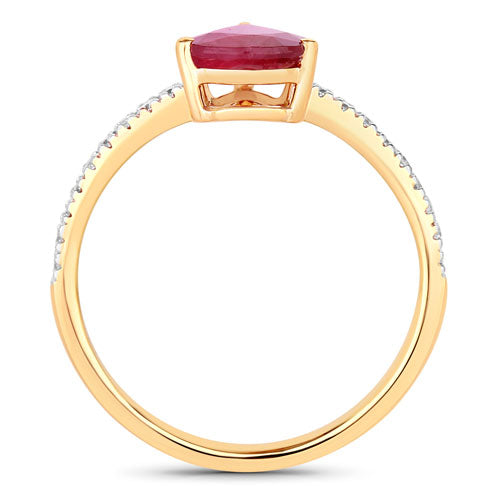 Bids.com 1.68 Carat Genuine Ruby and White Diamond 14K Yellow Gold Ring Rings