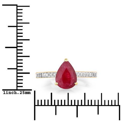 Bids.com 1.68 Carat Genuine Ruby and White Diamond 14K Yellow Gold Ring Rings
